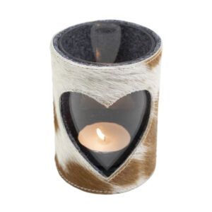 cow hide candle holder 15cm
